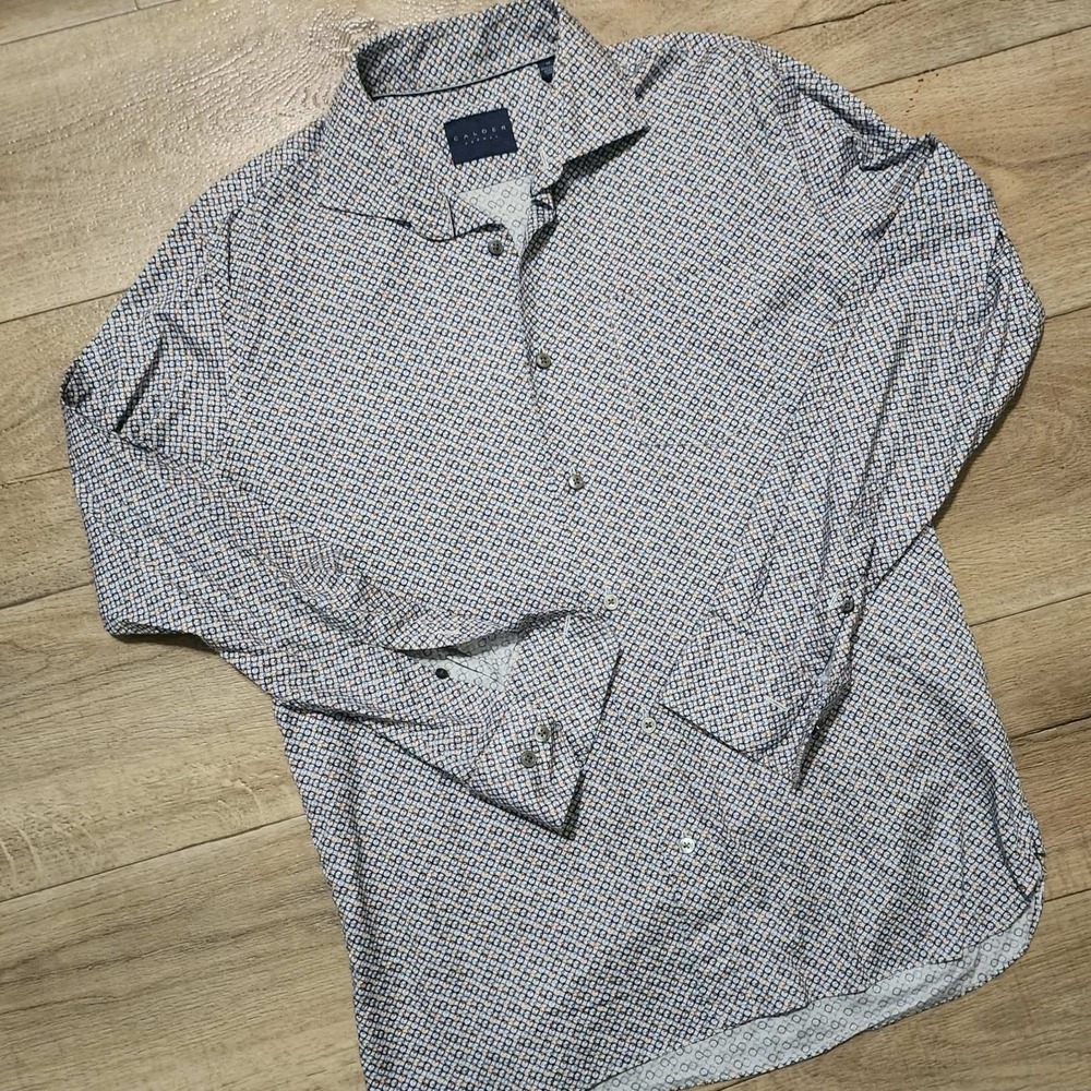 Calder Carmel Men Medium Button Down Shirt Geometric Print Cotton Made in Turkey